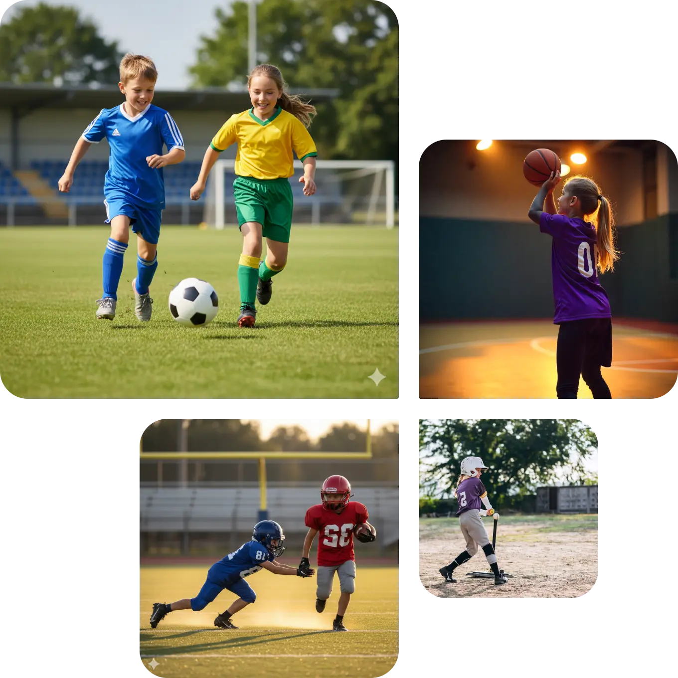 Youth athletes participating in various sports events